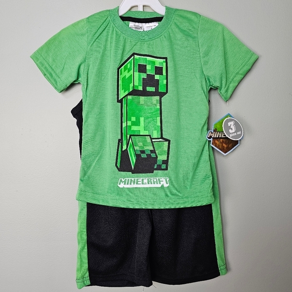 Minecraft Boys Clothes 3pc Tee, Tank, and Shorts Set, Green & Black, Size 4 - Picture 3 of 12